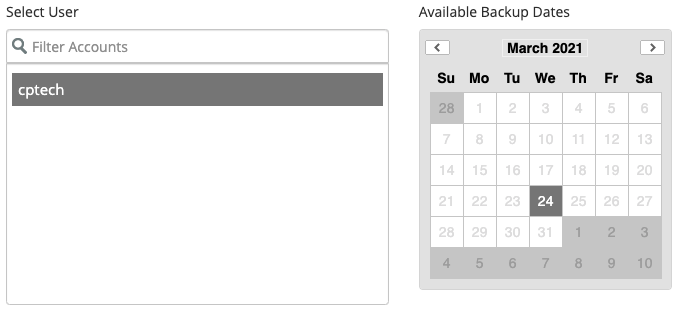 Screenshot demonstrating selecting a user and date from the available list.