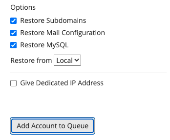 Screenshot of the available restore options.